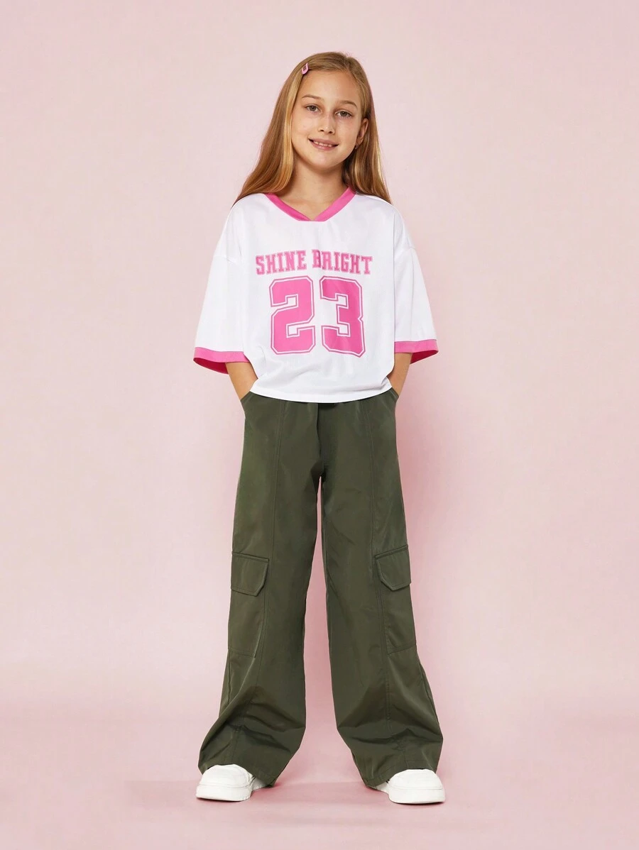 SUMWON Tween Girls Football Jersey Tee And Cargo Pant 2 Piece Set