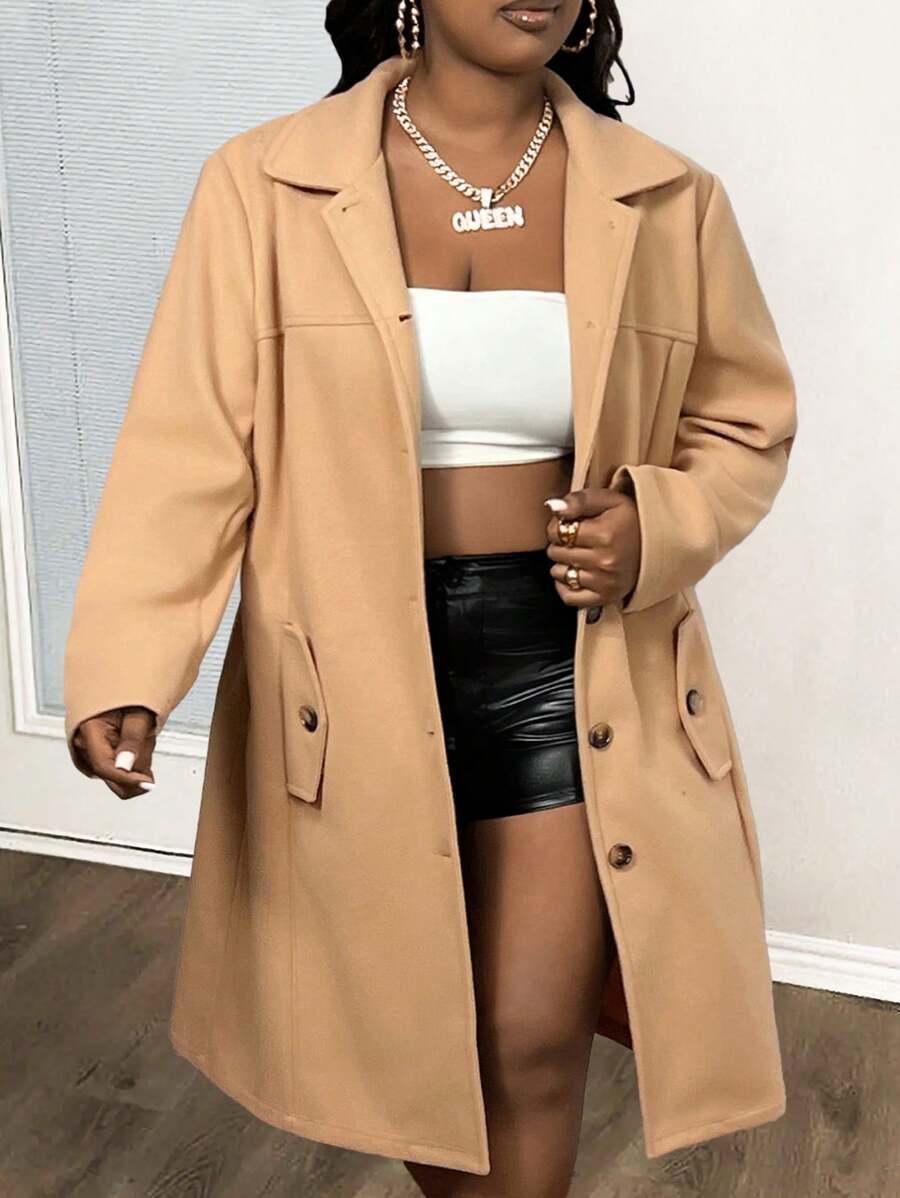 Slaydiva Elegant Commuter Plus Size Women Fitted Waist Lapel Single-Breasted Jacket
