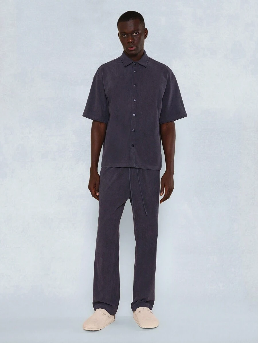 SUMWON Textured Regular Fit Shirt And Straight Fit Pant 2 Piece Set