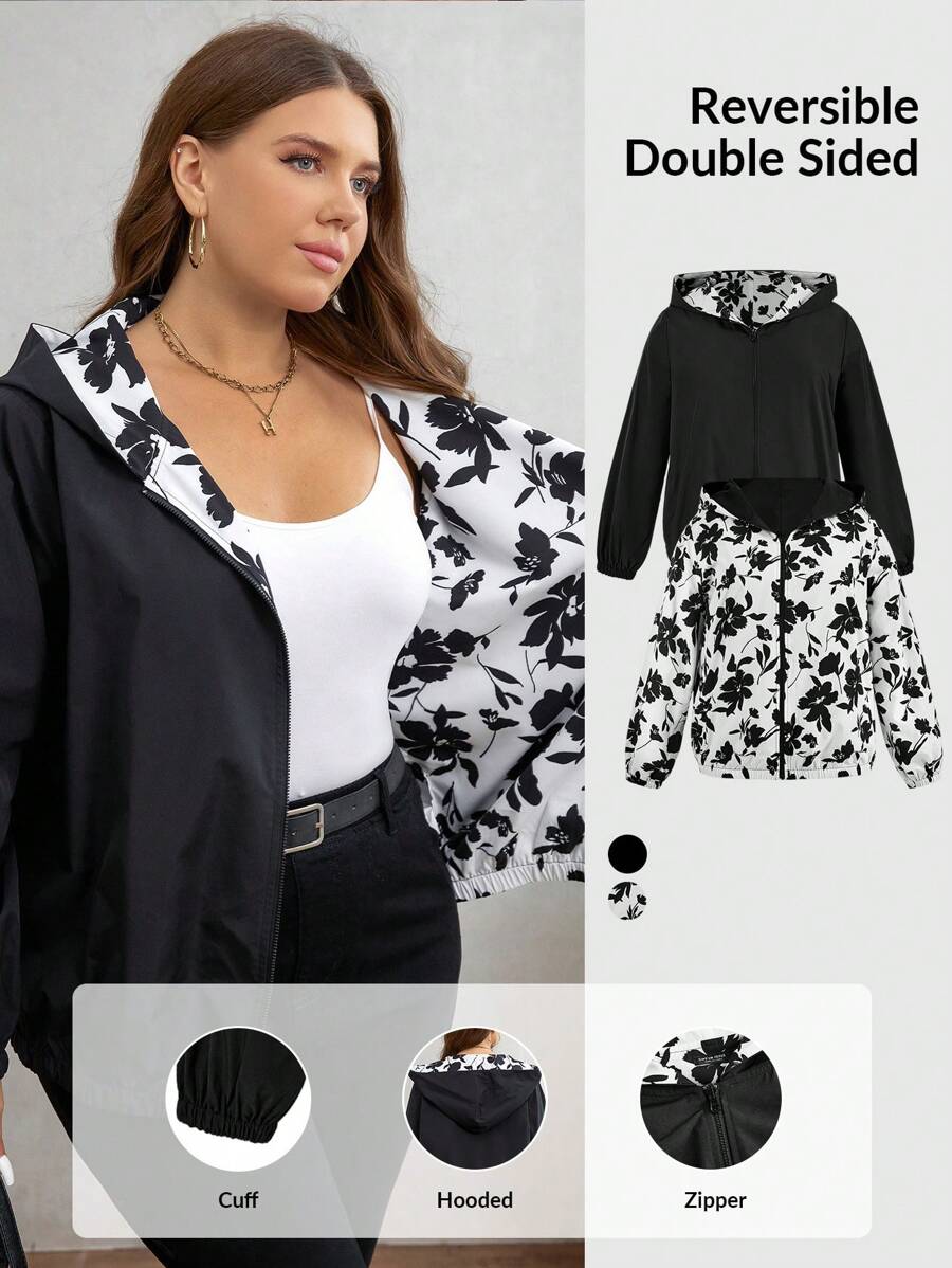 SHEIN LUNE Plus Size Women's Spring Autumn Long Sleeve Hooded Loose Casual Jacket Winter Clothes