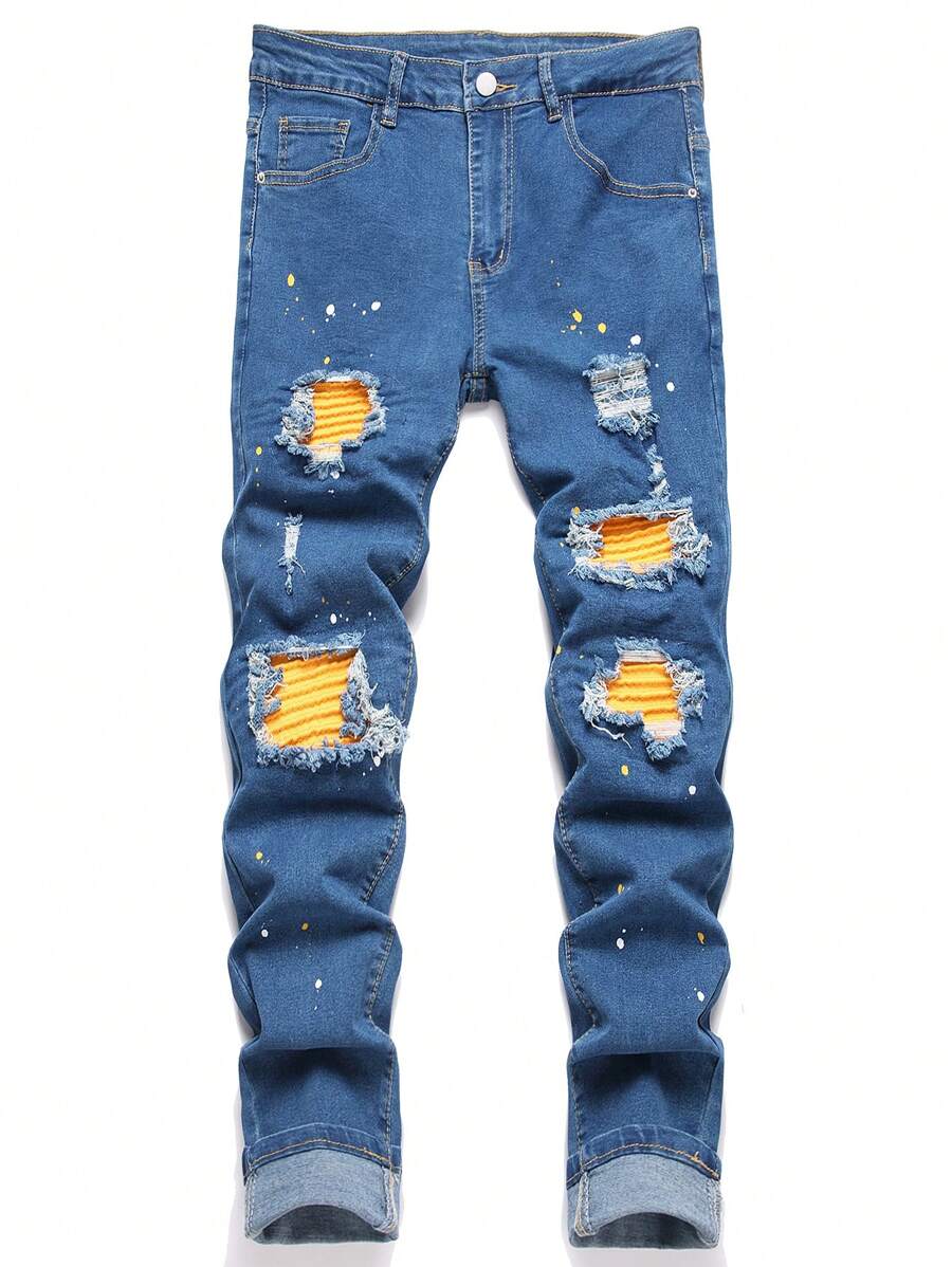 Manfinity LEGND Jeans casuales de corte slim con bolsillo y desgastados para hombre