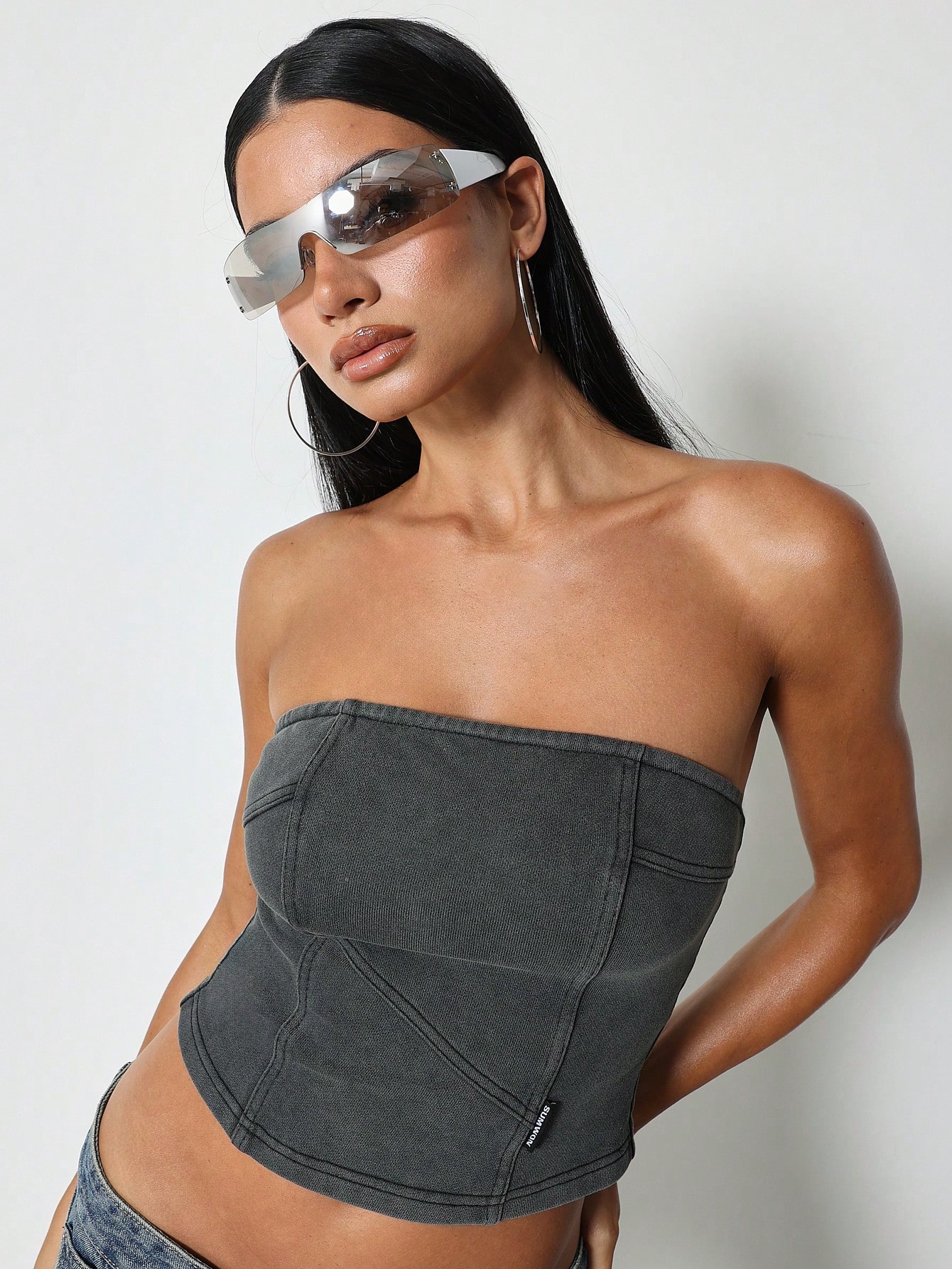 SUMWON WOMEN Street Washed Seam Detail Bandeau Top With Back