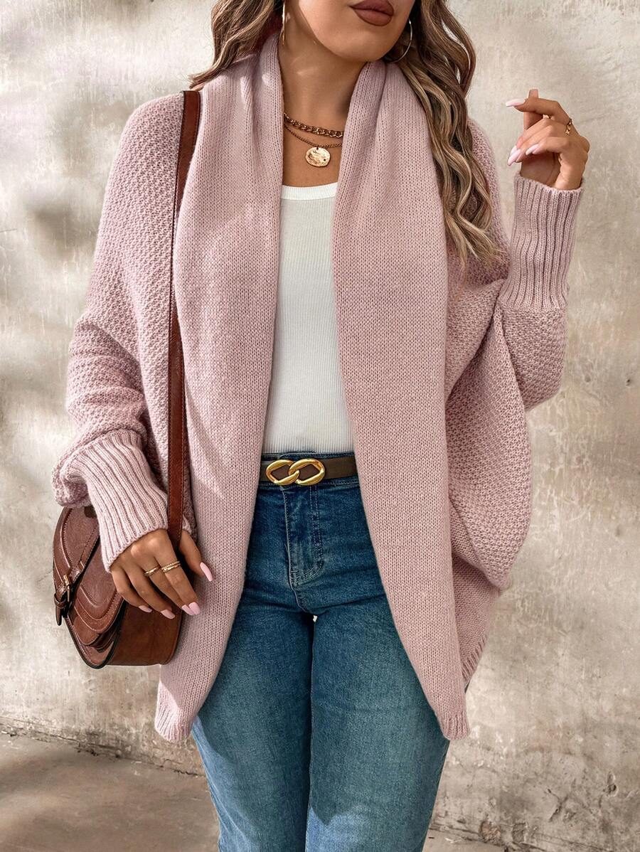 SHEIN LUNE Plus Size Long Sleeve Solid Color Casual Cardigan, For Winter