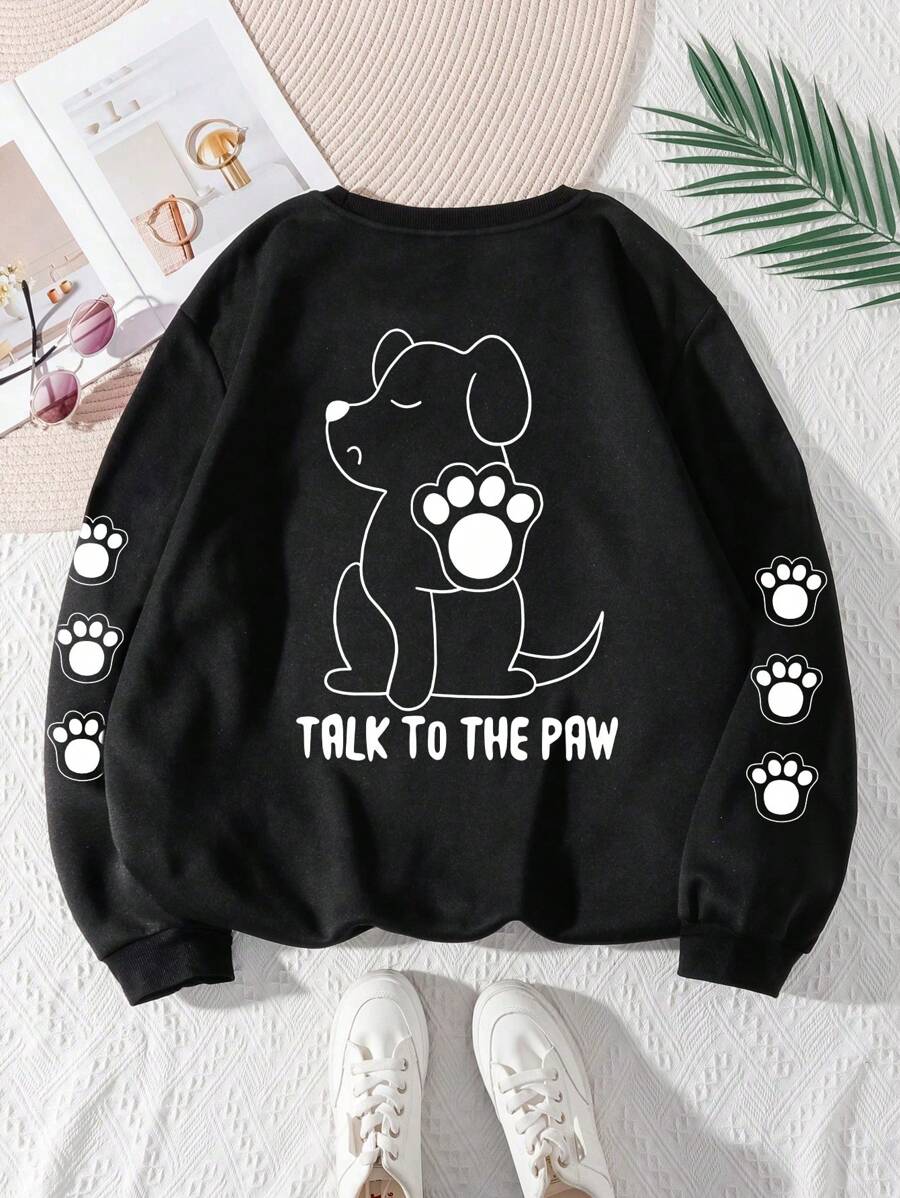SHEIN LUNE Women's Dog&Dog Claw TALK TO THE PAW Graphic Sweatshirt