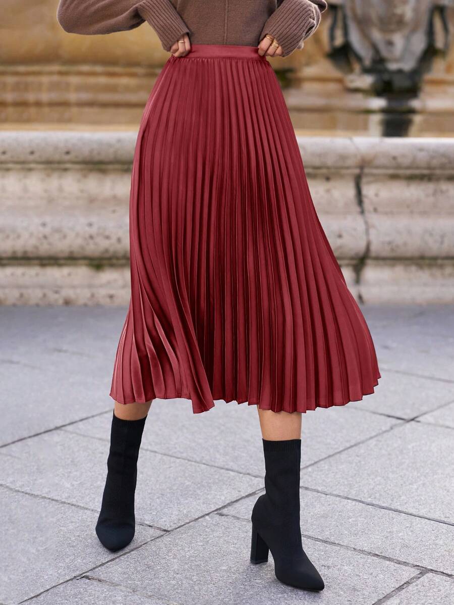 SHEIN Frenchy 1pc Women Solid Color Pleated Skirt