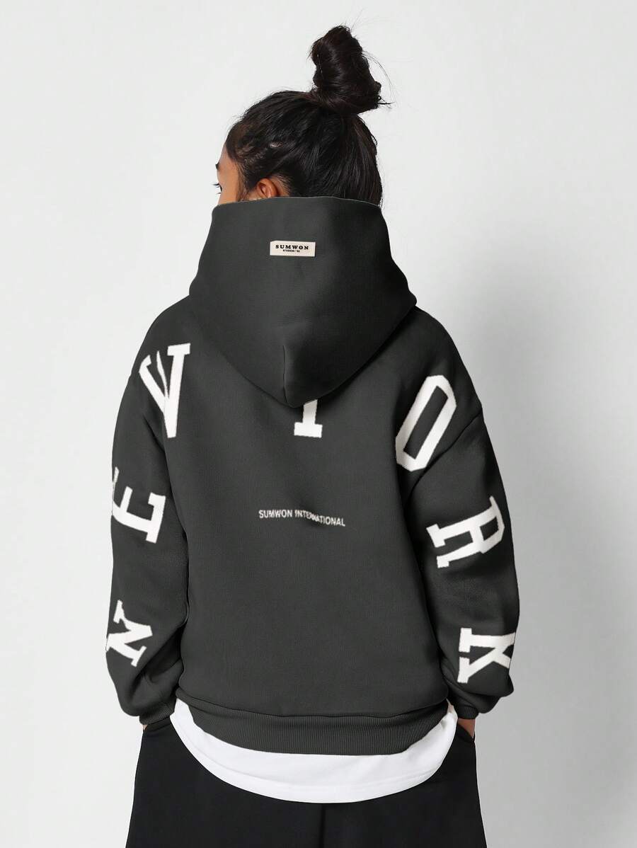 SUMWON Sudadera con capucha de diseñador Sumwon International, estilo urbano oversize, suéter deportivo de invierno y otoño, sudadera tipo varsity con letras juveniles