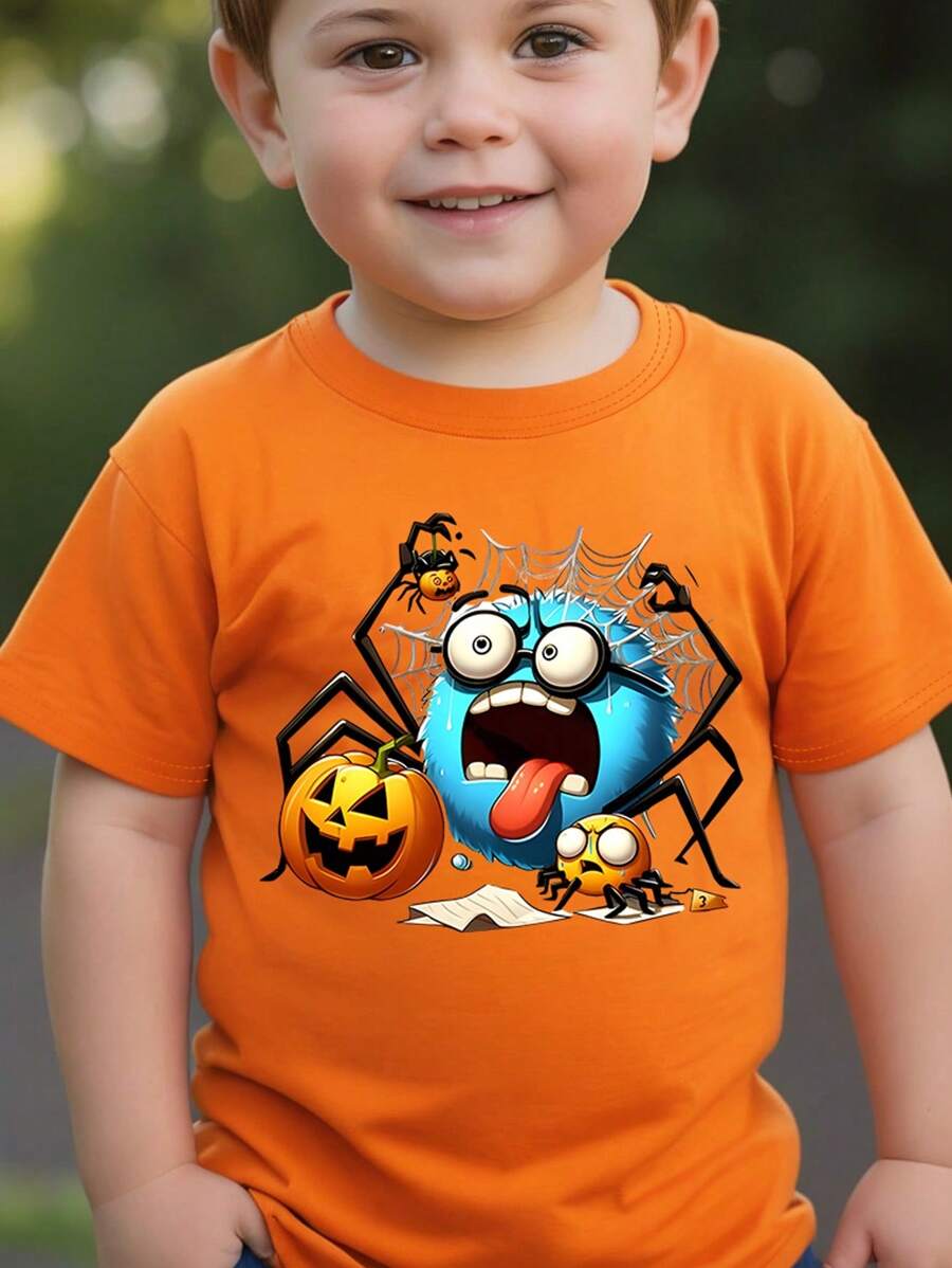 Baby Boy Cartoon Print Ronde Hals Korte Mouw Casual T-shirt, Zomer