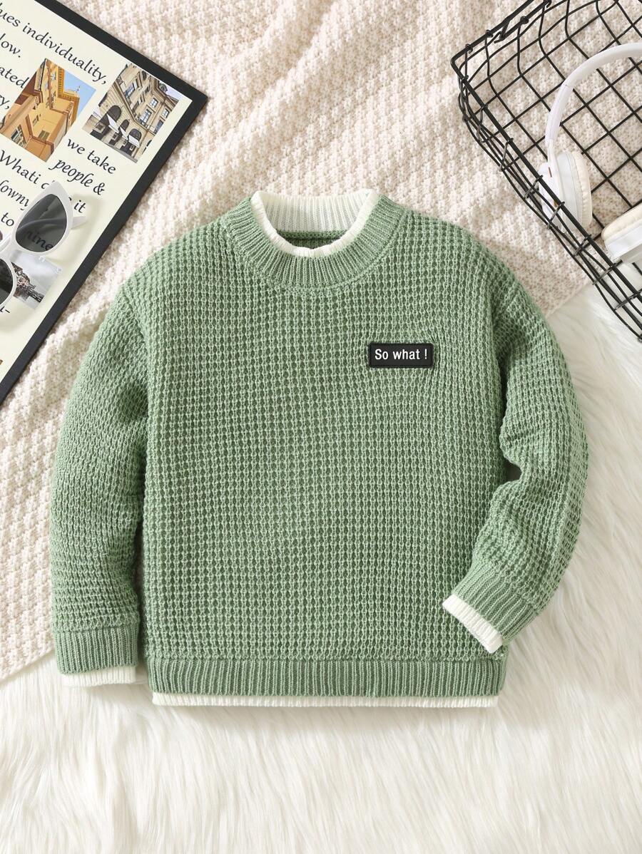 1 pièce Tenue pull décontracté pour jeunes garçons, avec design brodé, convient pour tenues d'enfants, vêtements de jeunes garçons, rentrée des classes, fête d'anniversaire, mariage, baptême, usage quotidien, saisons d'automne et d'hiver