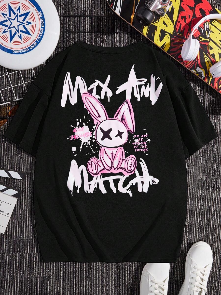 Comfortcana Plus Size Rabbit & Slogan Graphic Drop Shoulder Tee MIX AND MATCH For Summer