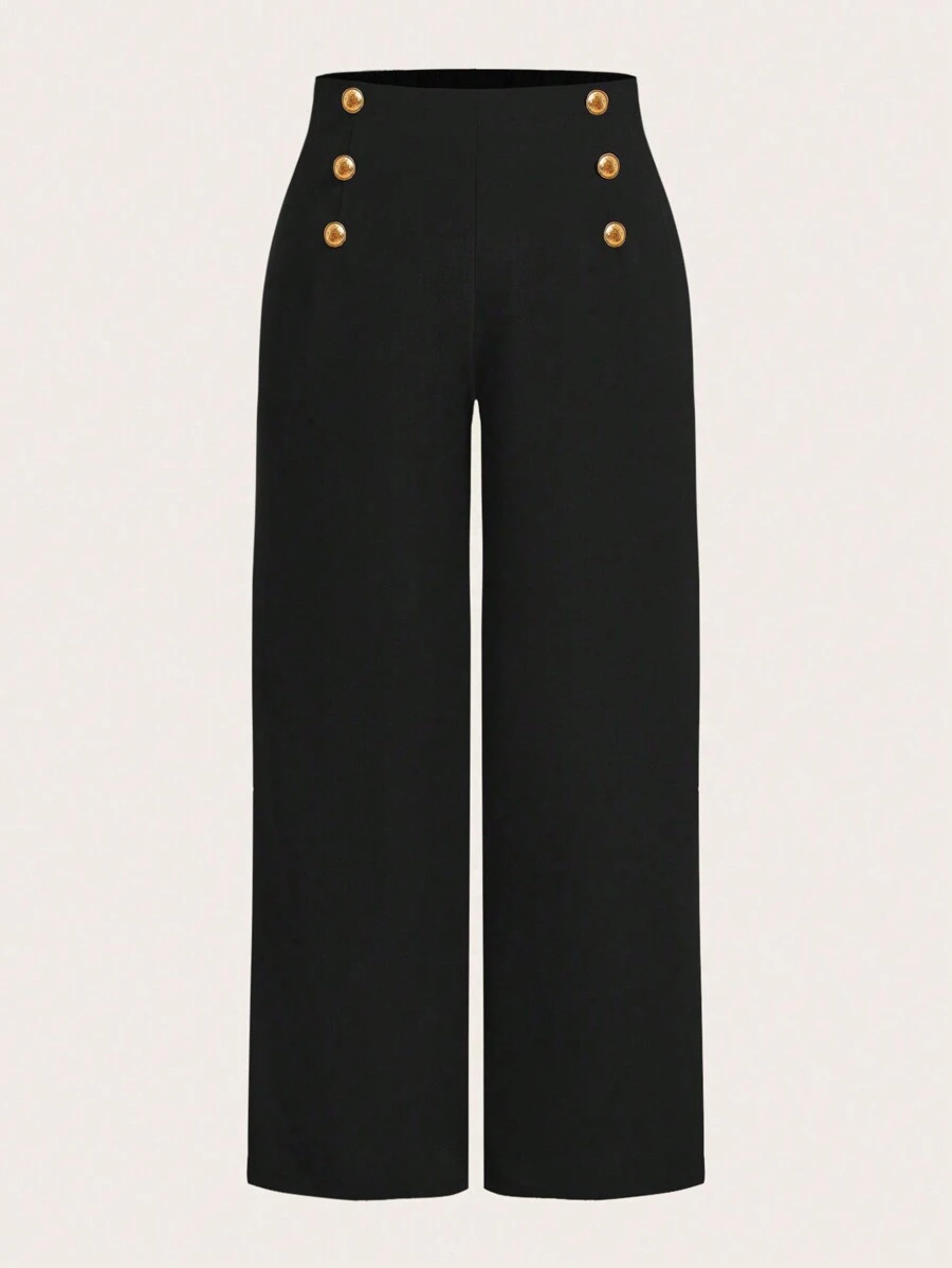 Firerie Plus Size Elegant Minimalist Double-Breasted Decorative Wide Leg Trousers For Women, Summer