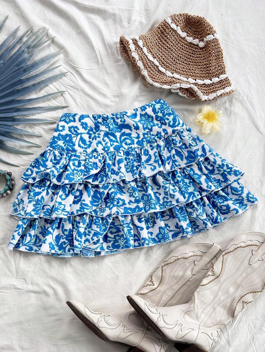 Soleia Floral Layered Mini Skirt, Casual Vacation