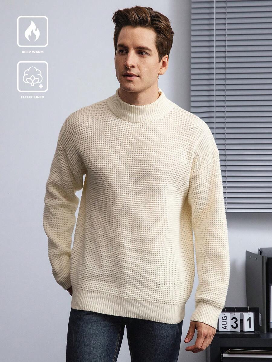 Manfinity CityGents Suéter informal de unicolor con cuello alto para hombre, de manga larga