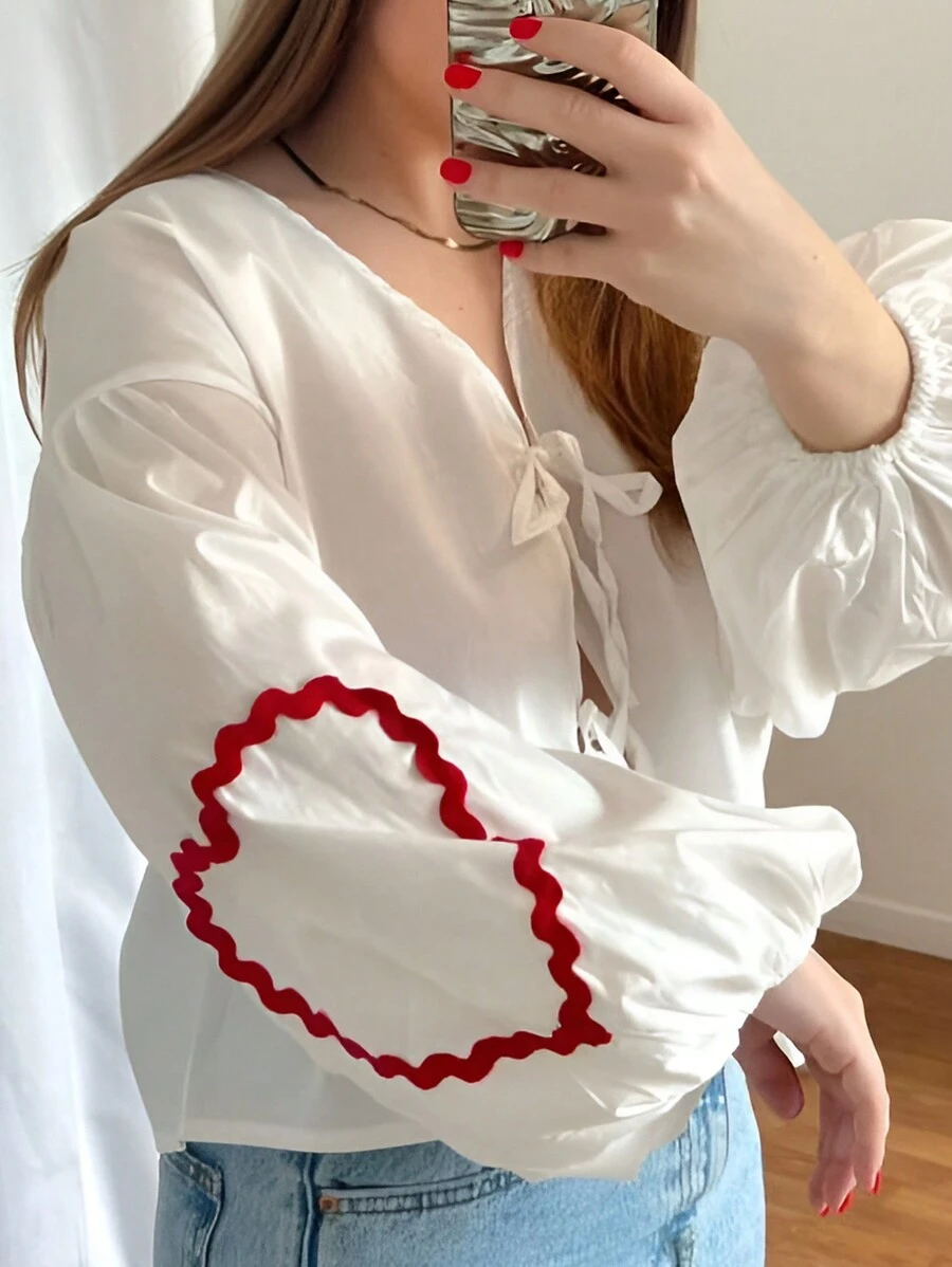 INAWLY Casual Solid Color Loose Flare Sleeve Regular Fit Blouse For Women, Summer