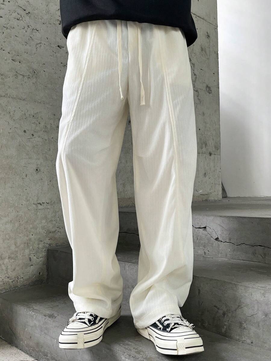 Manfinity Hypemode Solid Color Drawstring Pocket Casual Wide Leg Pants