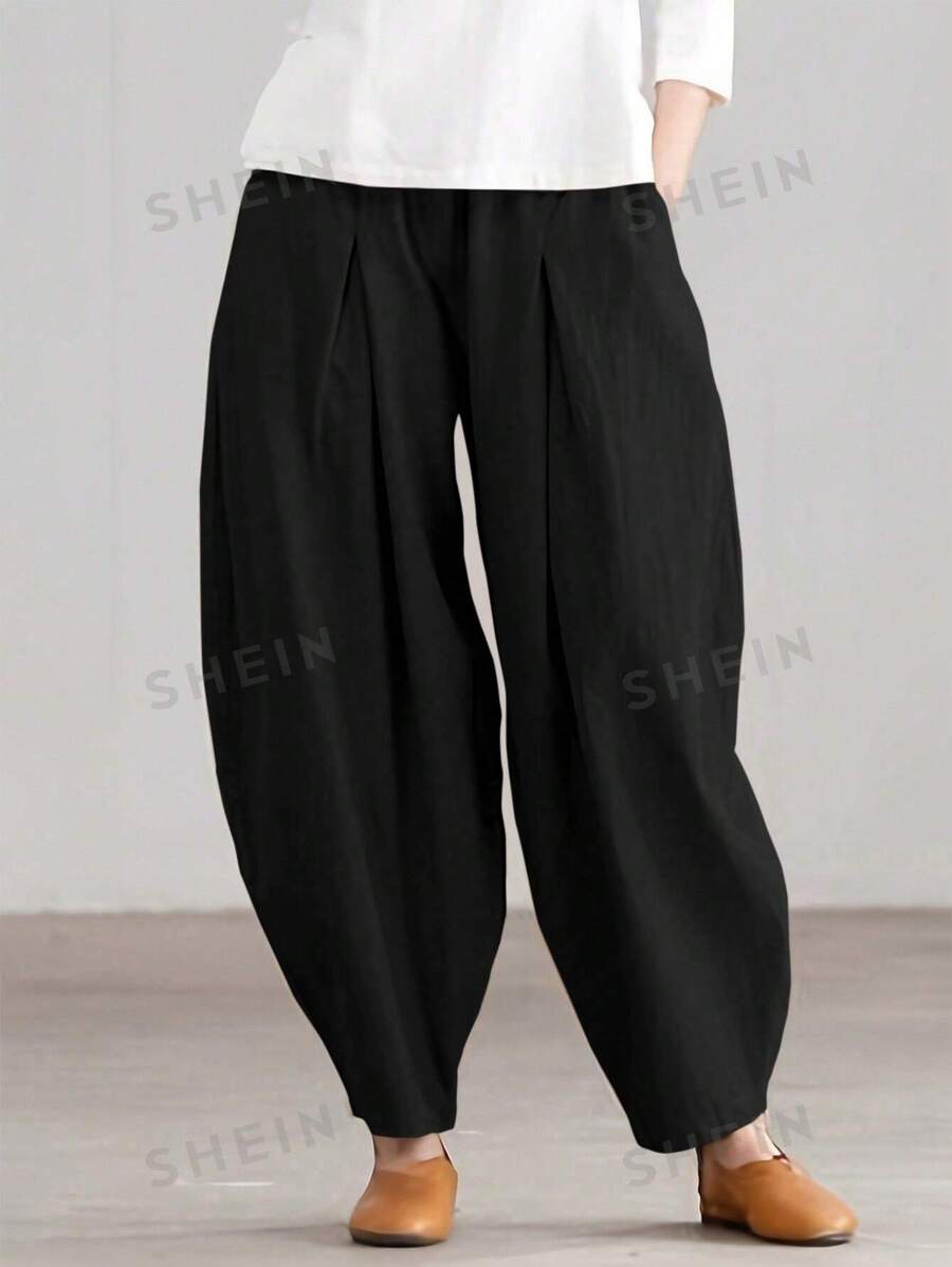 Celure Pantalones informales de talla grande, de unicolor, con cintura elástica y holgados, de 3/4