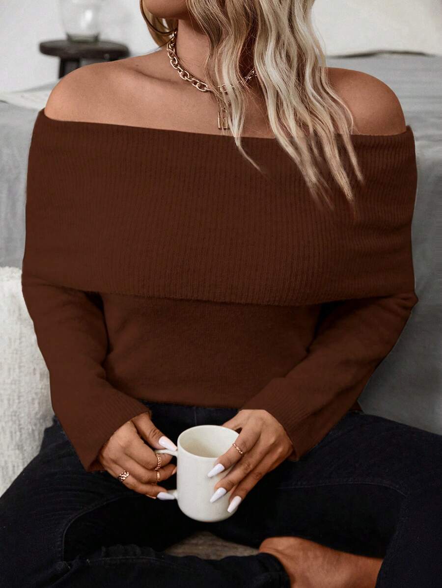 Franclia Plus Size Sexy Off Shoulder Pullover Sweater