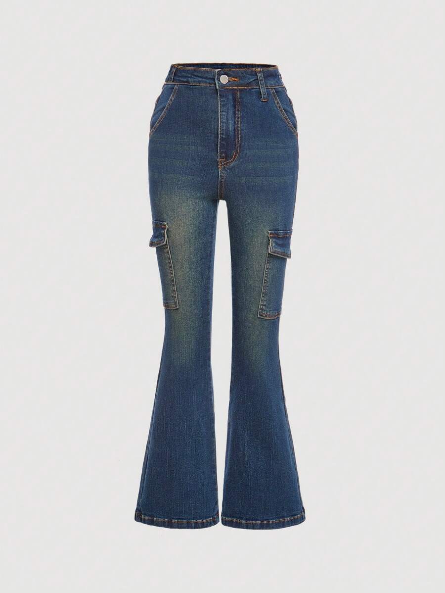 SHEIN Tween Girls Y2K Fashion Denim Flare Pants