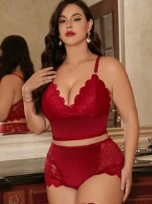 Seduluxe Pcs Plus Size Contrast Lace Wireless Bra And Panty Set Lingerie Shein Usa