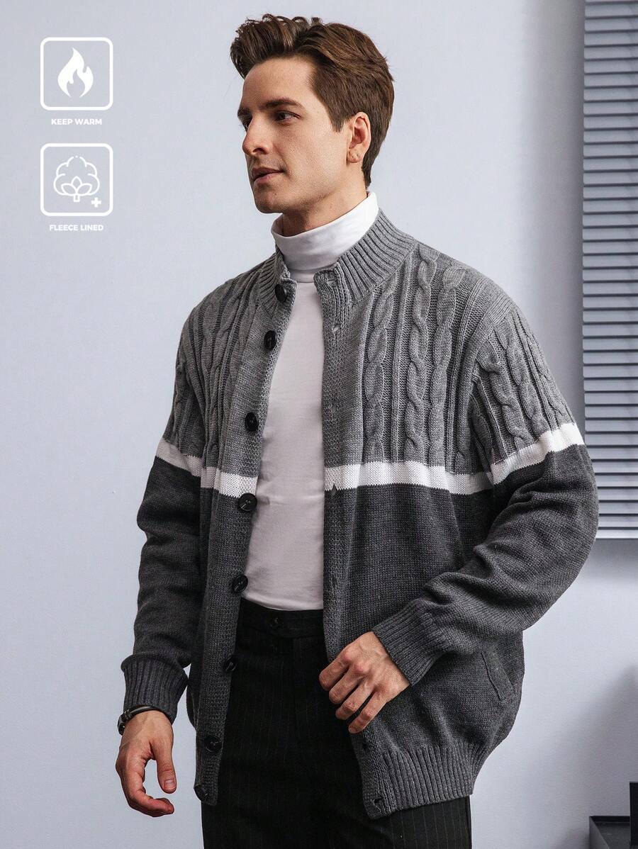 Manfinity CityGents Men's Color Block Button Front Long Sleeve Knit Cardigan