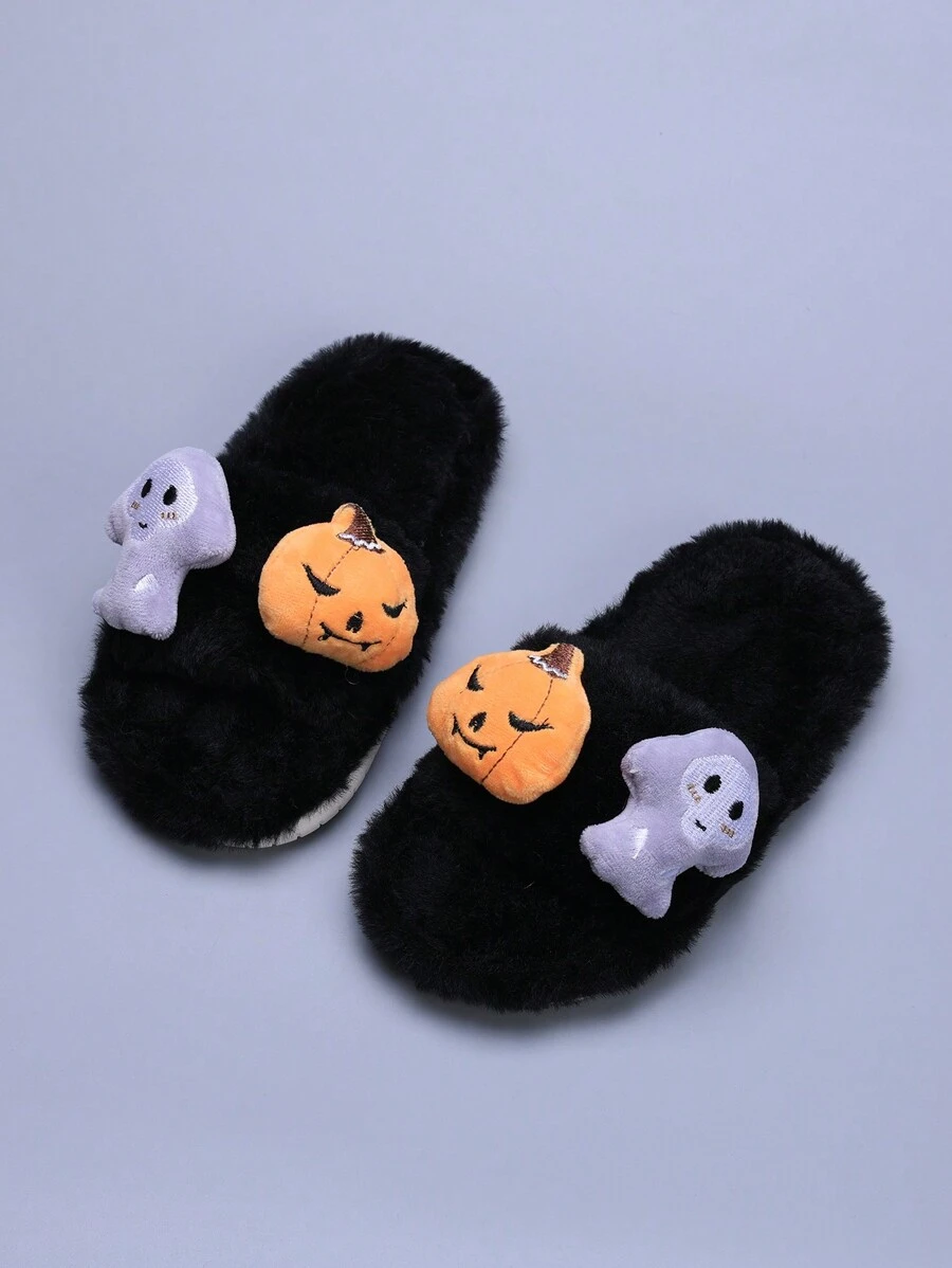1pc Kids Halloween/Christmas Plush Slippers, Girls Cute Cartoon Warm Indoor Non-Slip Home Slipper