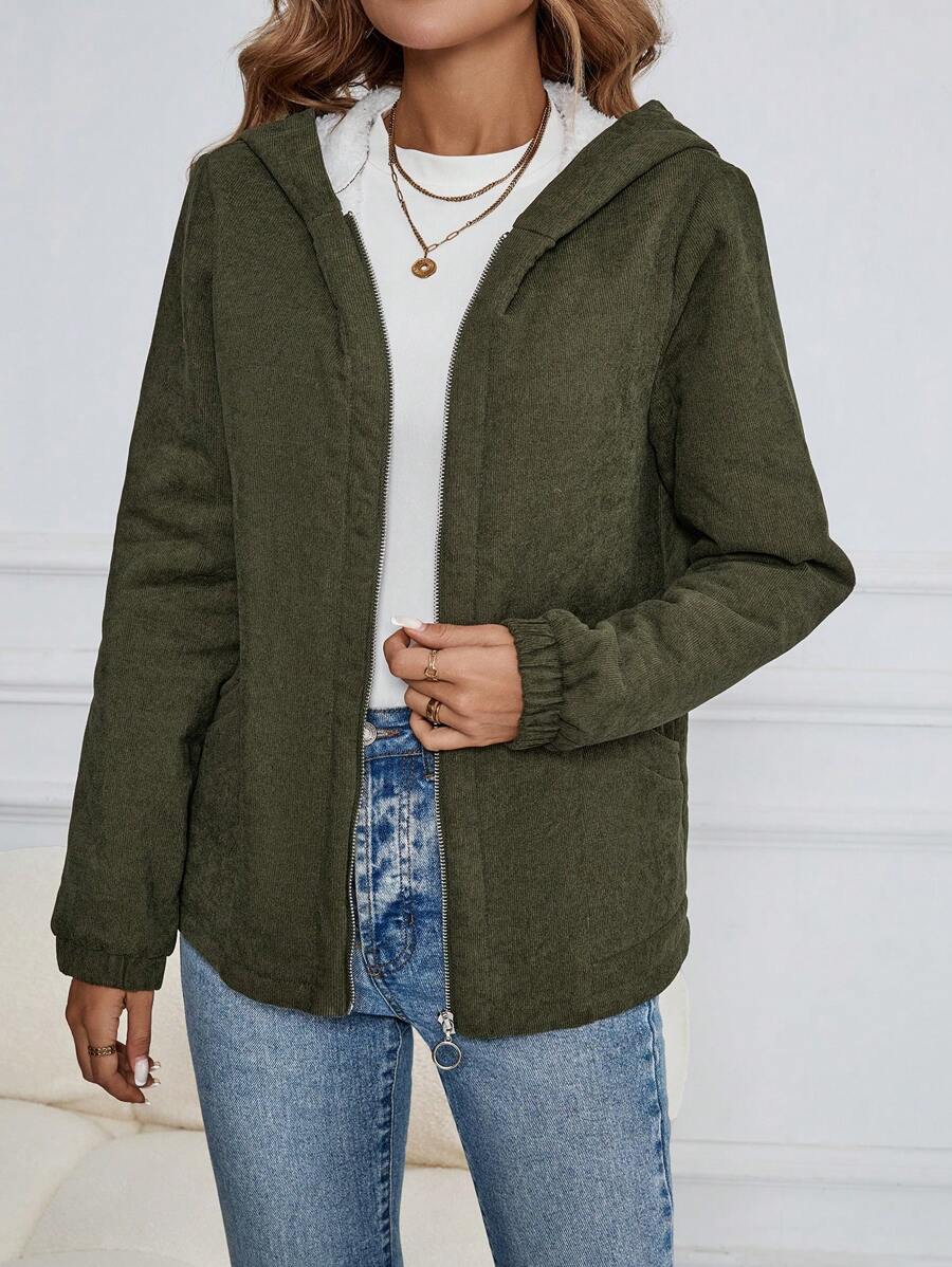 EMERY ROSE Corduroy thermisch gevoerde damesjas, casual dagelijkse winterjas voor dames