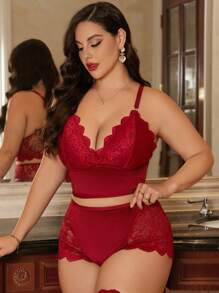 Seduluxe Pcs Plus Size Contrast Lace Wireless Bra And Panty Set Lingerie SHEIN USA