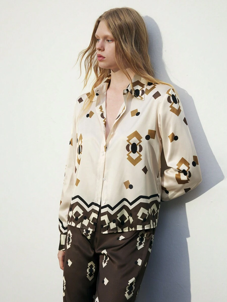 Maija Women's Geometric Print Loose Casual Long Sleeve Blouse, Spring/Autumn