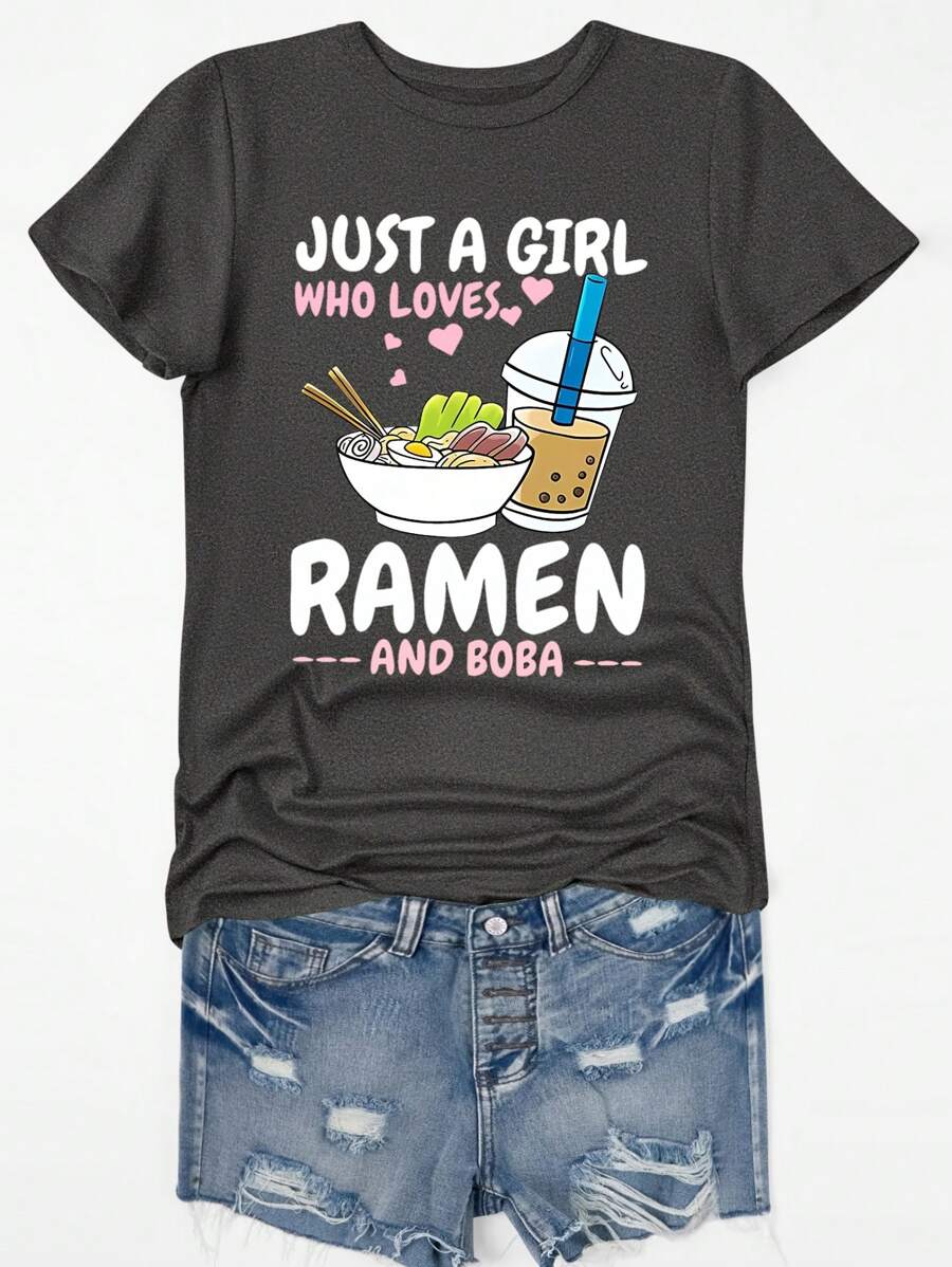SHEIN LUNE Digital Printing Food Graphic Design Women's Casual T-Shirt Graphic Tees Women Tops
