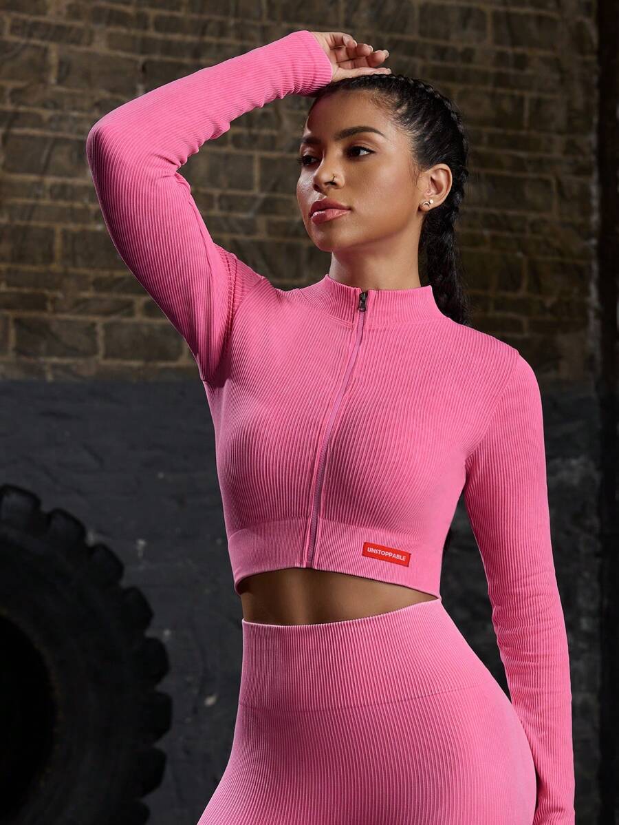 POWERISTA Powerista Women's Letter Zipper Collar Long Sleeve Cropped Seamless Matte Sports Women Jackets