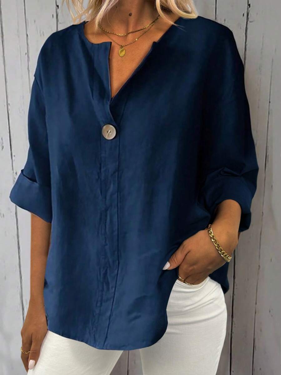 EMERY ROSE Women's Casual Solid Long Sleeve Blouse, Spring Autumn
