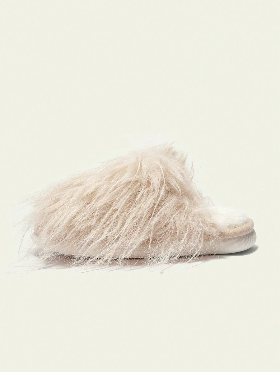 CUCCOO Quty Women's Solid Color Fuzzy Patchwork Casual Slippers