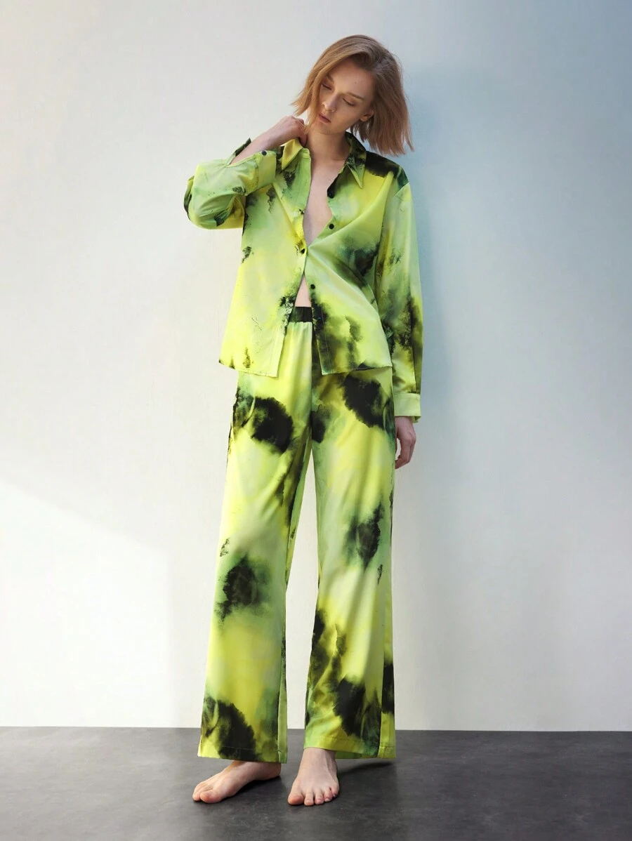 Maija Ensemble Deux Pièces Chemise Et Pantalon À Épaules Tombantes Tie-dye Pour Femme