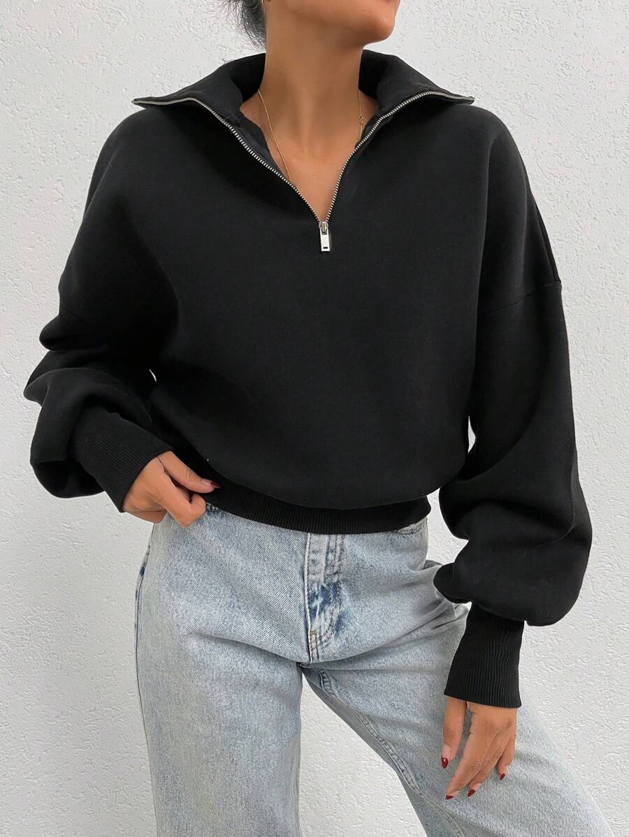 RueChic Oversized sweatshirt met ritsprint en kraag van 100% katoen