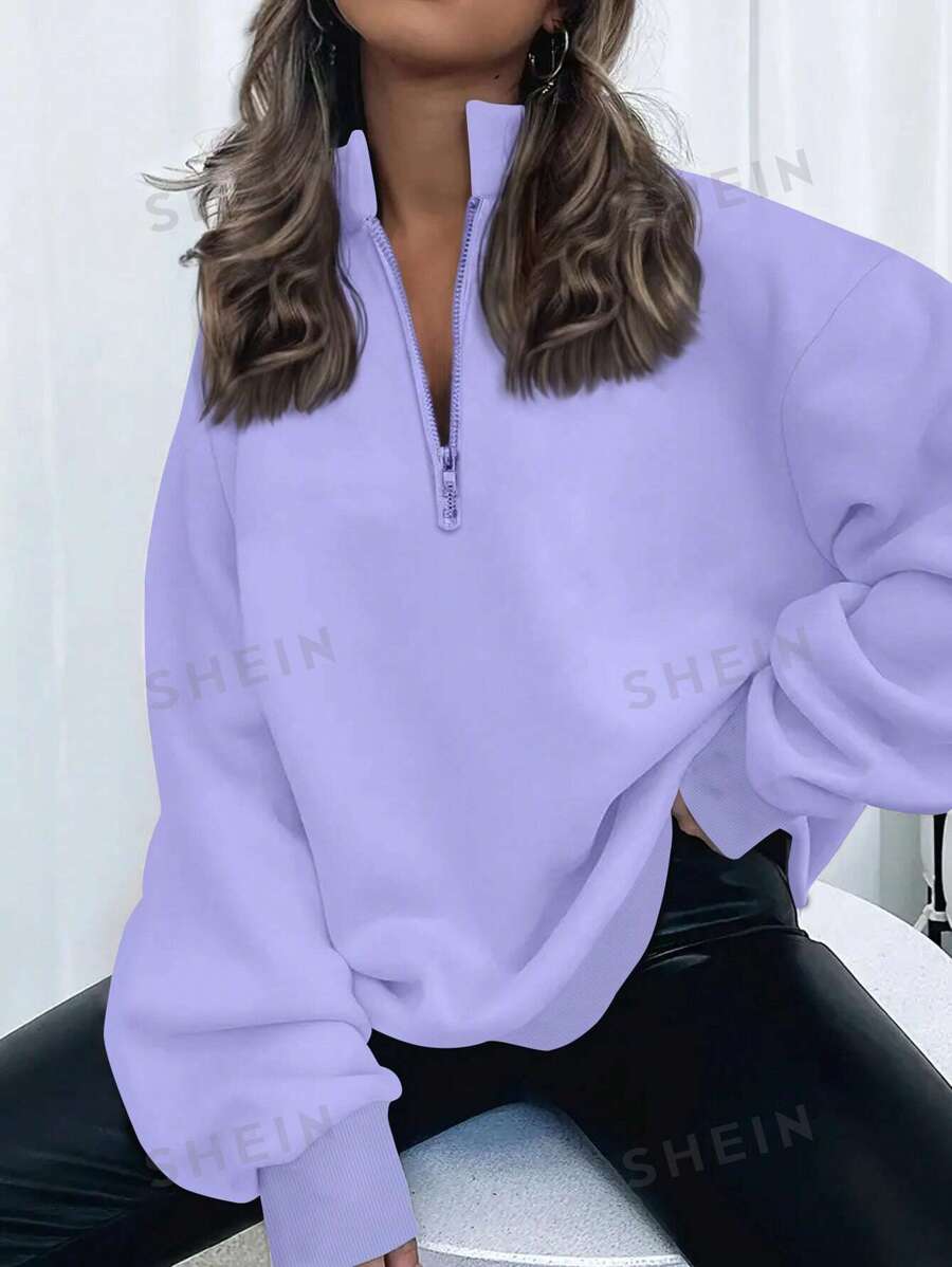 INAWLY Sudadera de mujer con media cremallera, cuello alto y manga larga de un solo color, blusas de manga larga