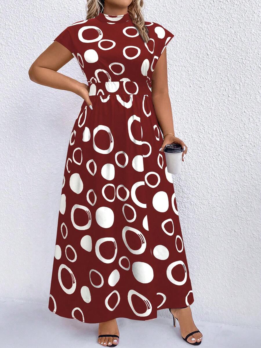 SHEIN Clasi Plus Size Casual Polka Dot Print Batwing Sleeve Dress, Summer