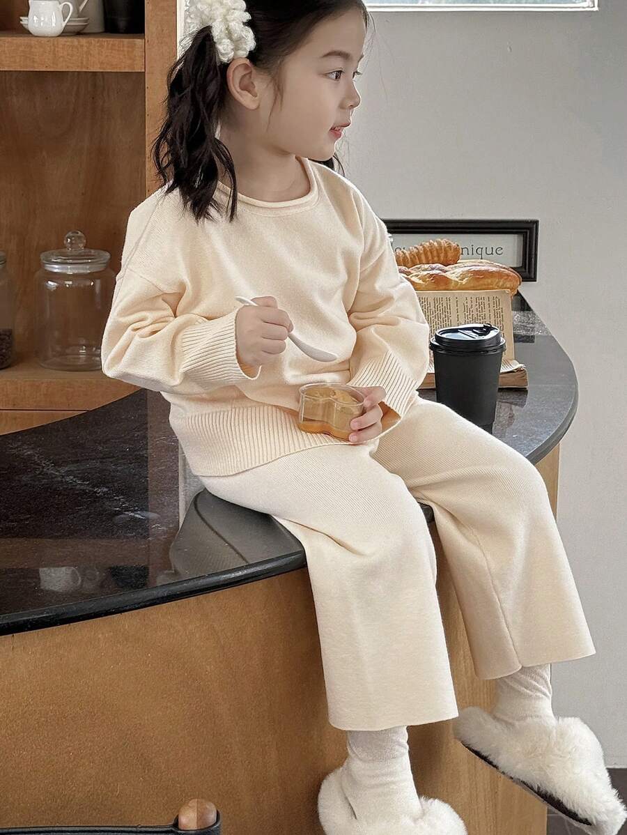 DAZY Young Girls Small Round Neck Solid Color Sweater Set, Fall Outfit