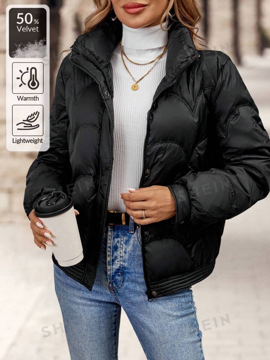 EMERY ROSE Chaqueta acolchada con cremallera y cuello alto casual y cálida para mujer, Invierno