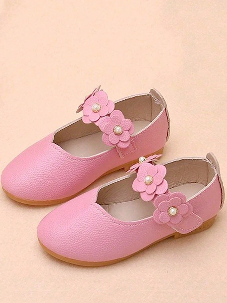 1 Pair Hook And Loop Flower Flat Shoes For Girls