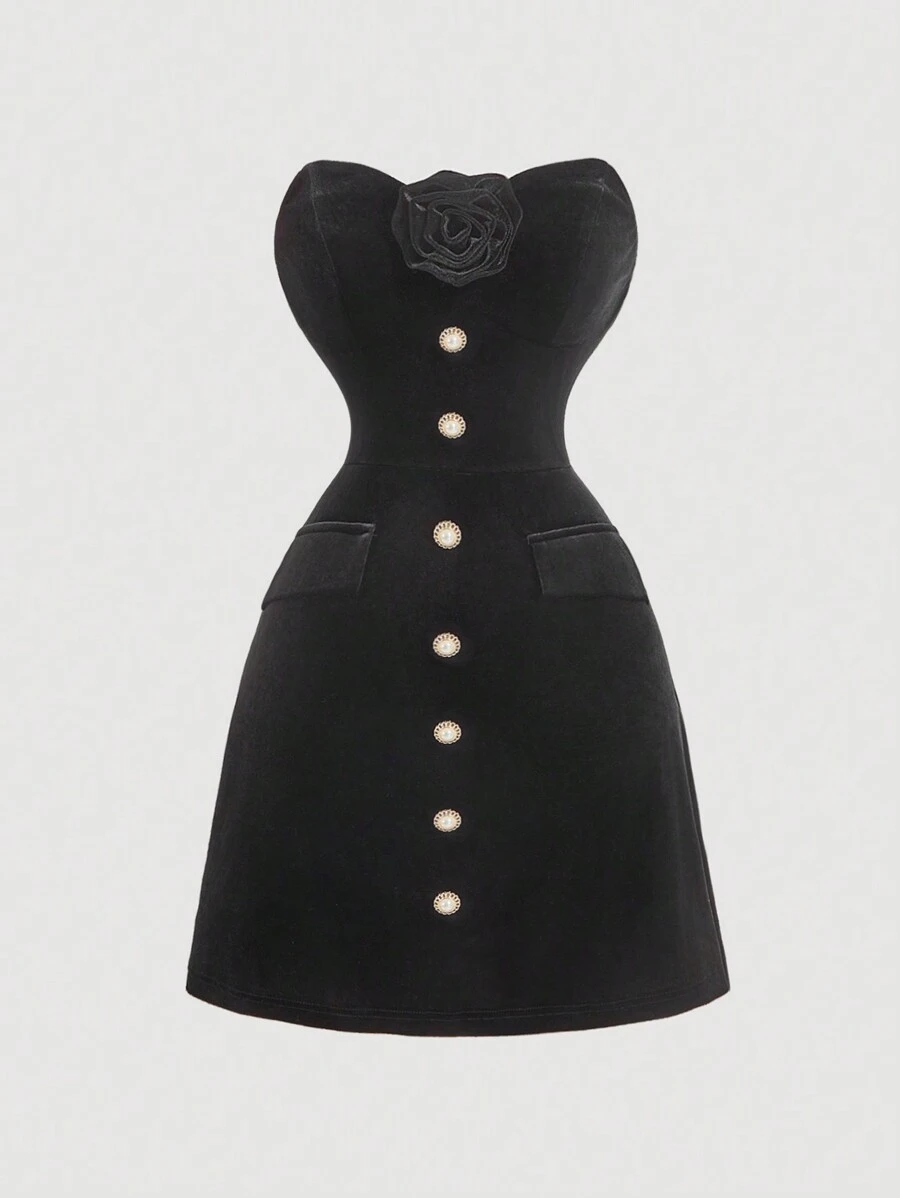 SHEIN MOD Black Vintage Velvet Dress With 3D Floral Pattern,Sexy Women Dresses,Masquerade Ball Dress , Women Dress,Sexy Black Dress,Witch Dress,Sexy Party Dress,Cat Woman Costume