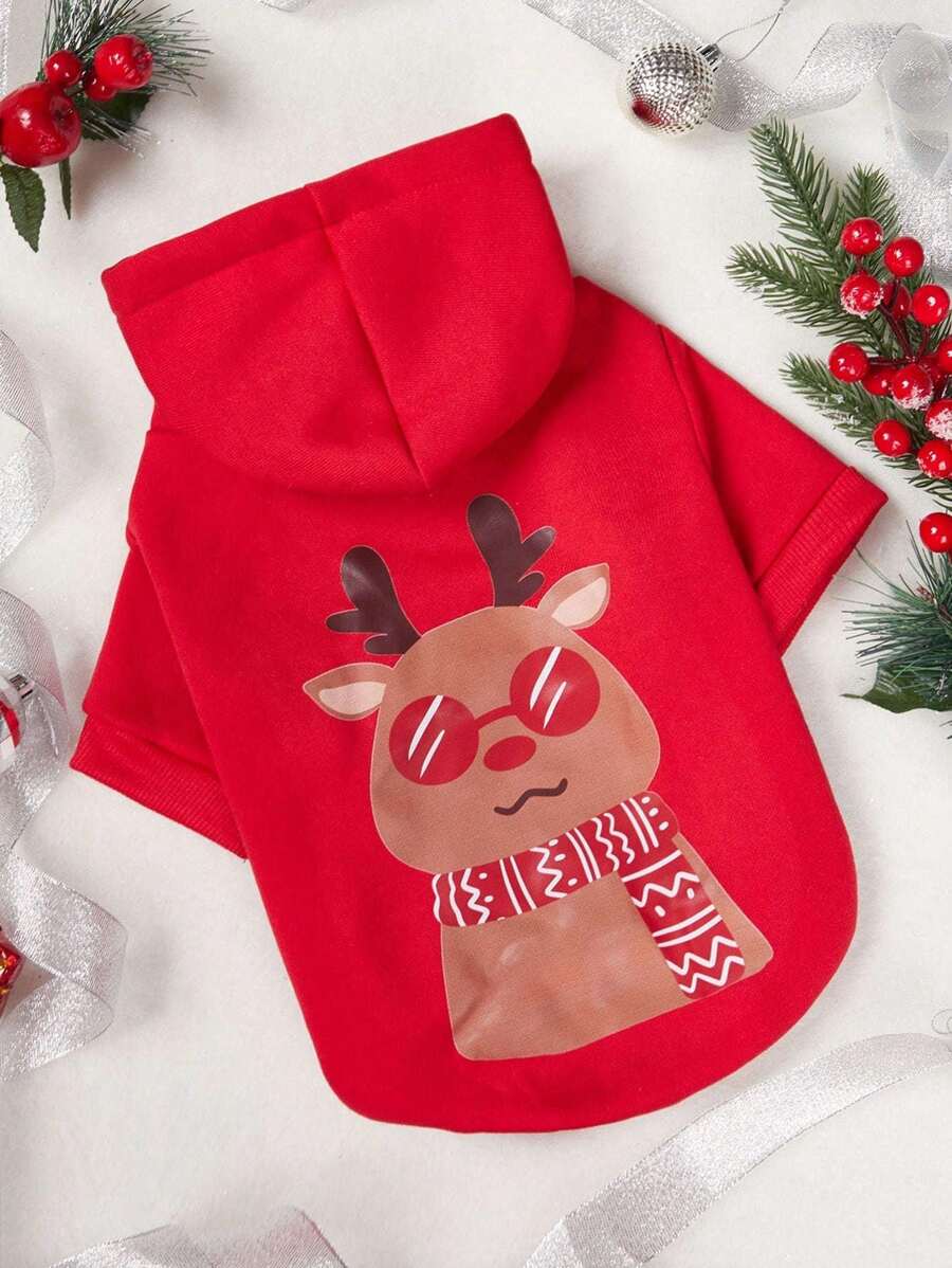 PETSIN 1pc Pet Reindeer Themed Fleece Sweatshirt, Christmas