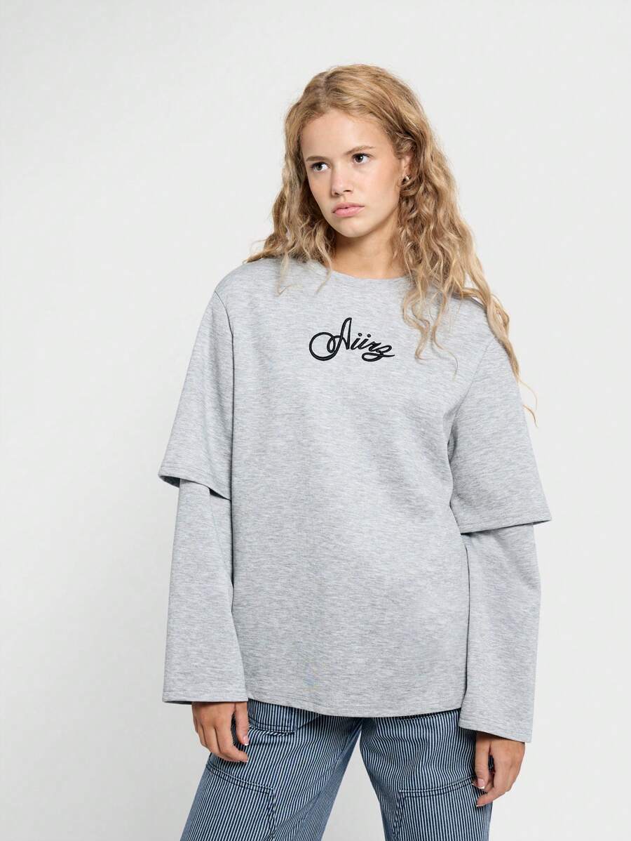 AiiRZ Embroidered Logo Double Sleeve Loose Boxy T-Shirt