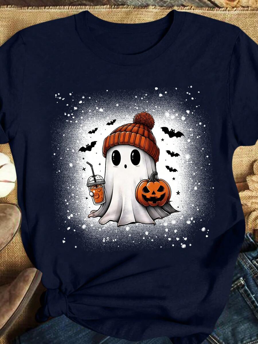 Flirla Plus Size Cartoon Print Ronde Hals Korte Mouw T-shirt