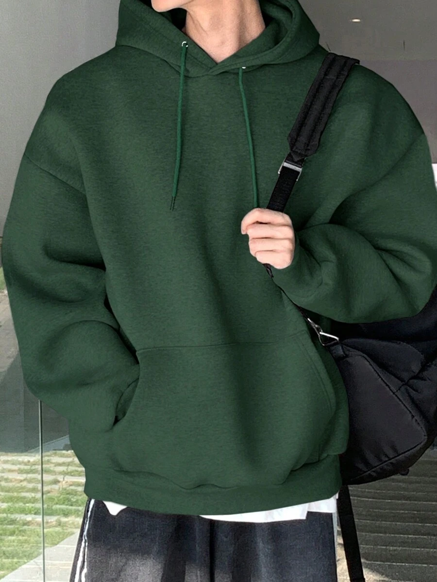 DAZY Men's Solid Color Dropped Shoulder Long Sleeve Hooded Pocket Loose Casual Sweatshirt, Autumn