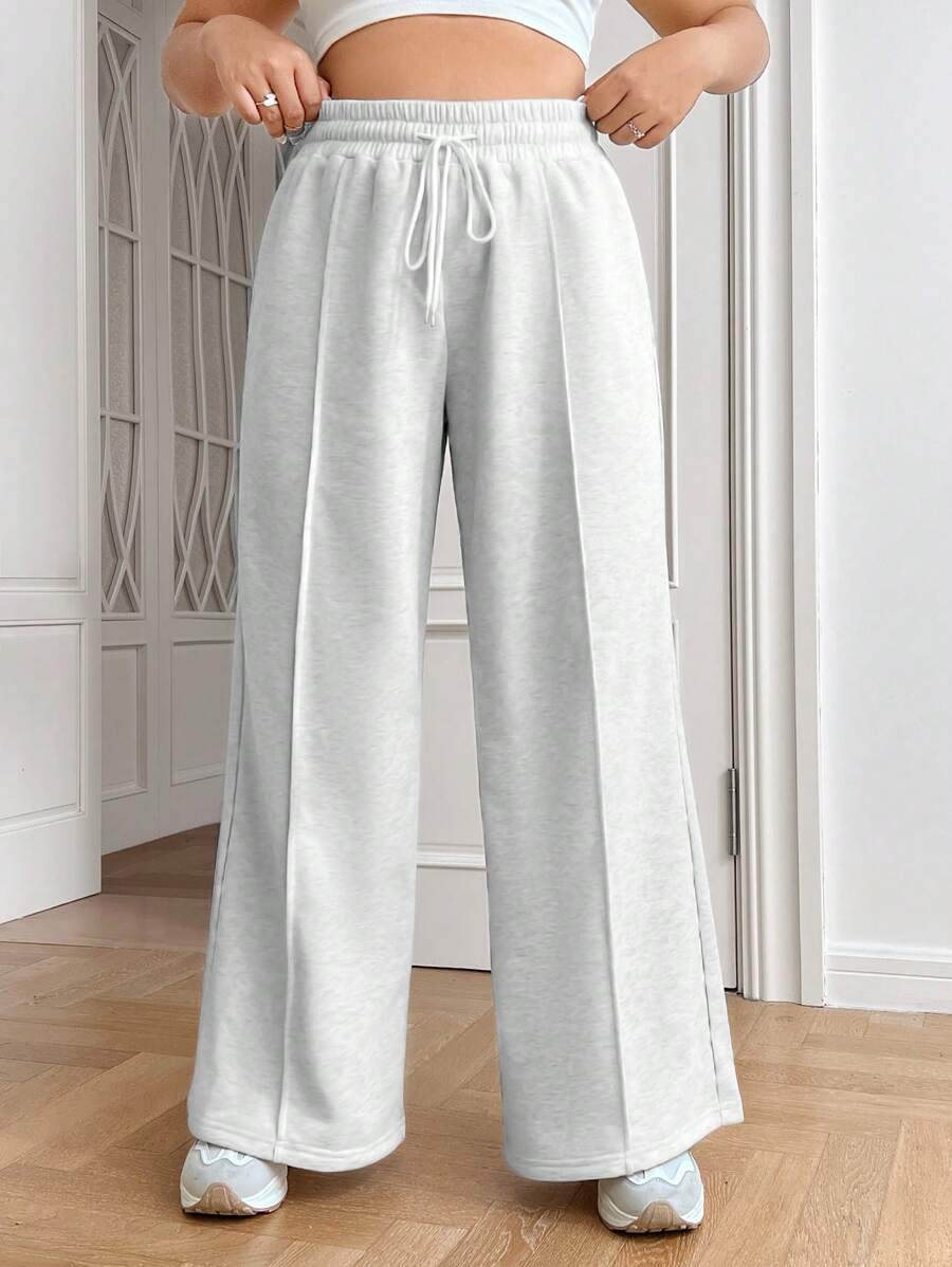 SHEIN EZwear Plus Size Herfst Casual Sport Trekkoord Taille Losse Wijde Pijpen Joggingbroek