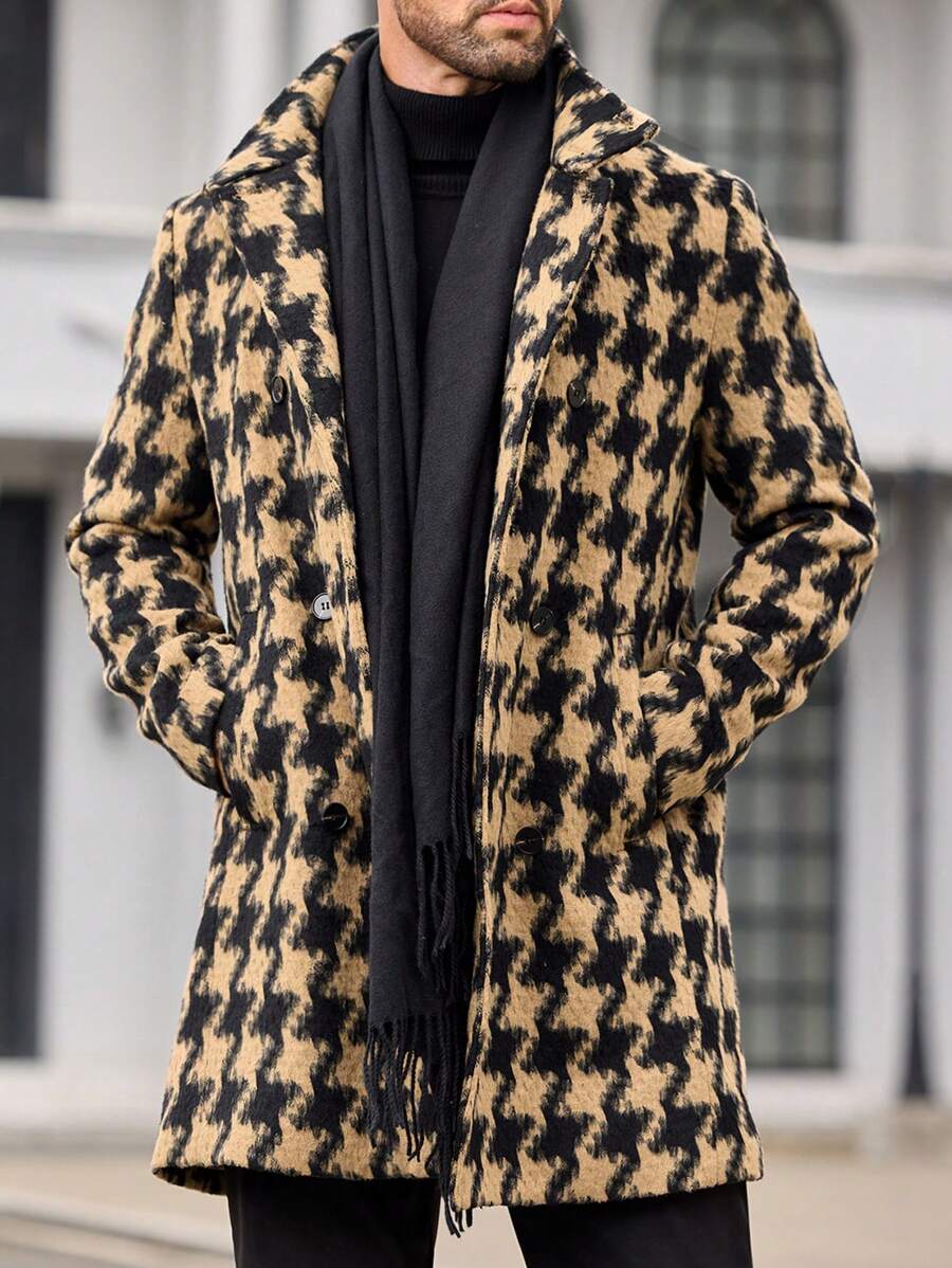 Manfinity VCAY Men's Slim Fit Casual Turndown Collar Long Woolen Jacket, Suitable For Autumn & Winter