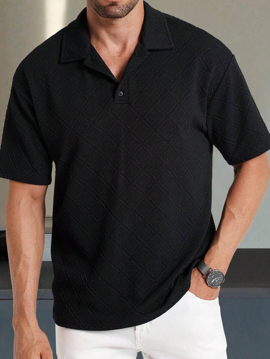Manfinity Homme Men's Solid Color Short Sleeve Textured Casual Business POLO Shirt