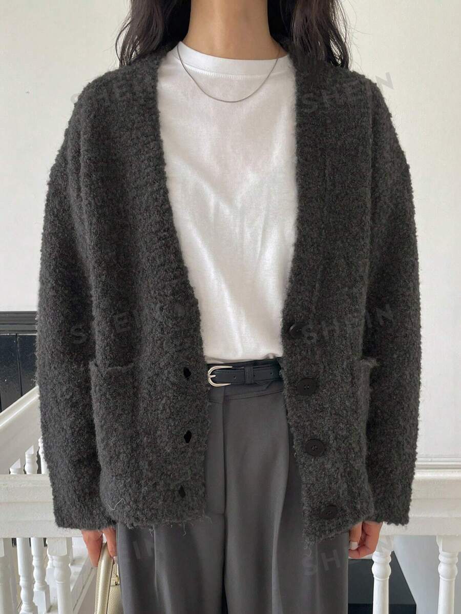 DAZY Cárdigan suelto de punto vintage informal, otoño e invierno