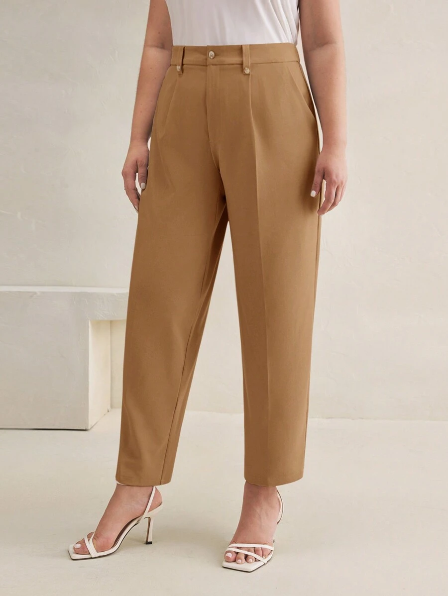 BizChic Plus Size Solid Color Woven Cone Chino Pants For Casual Wear, Autumn