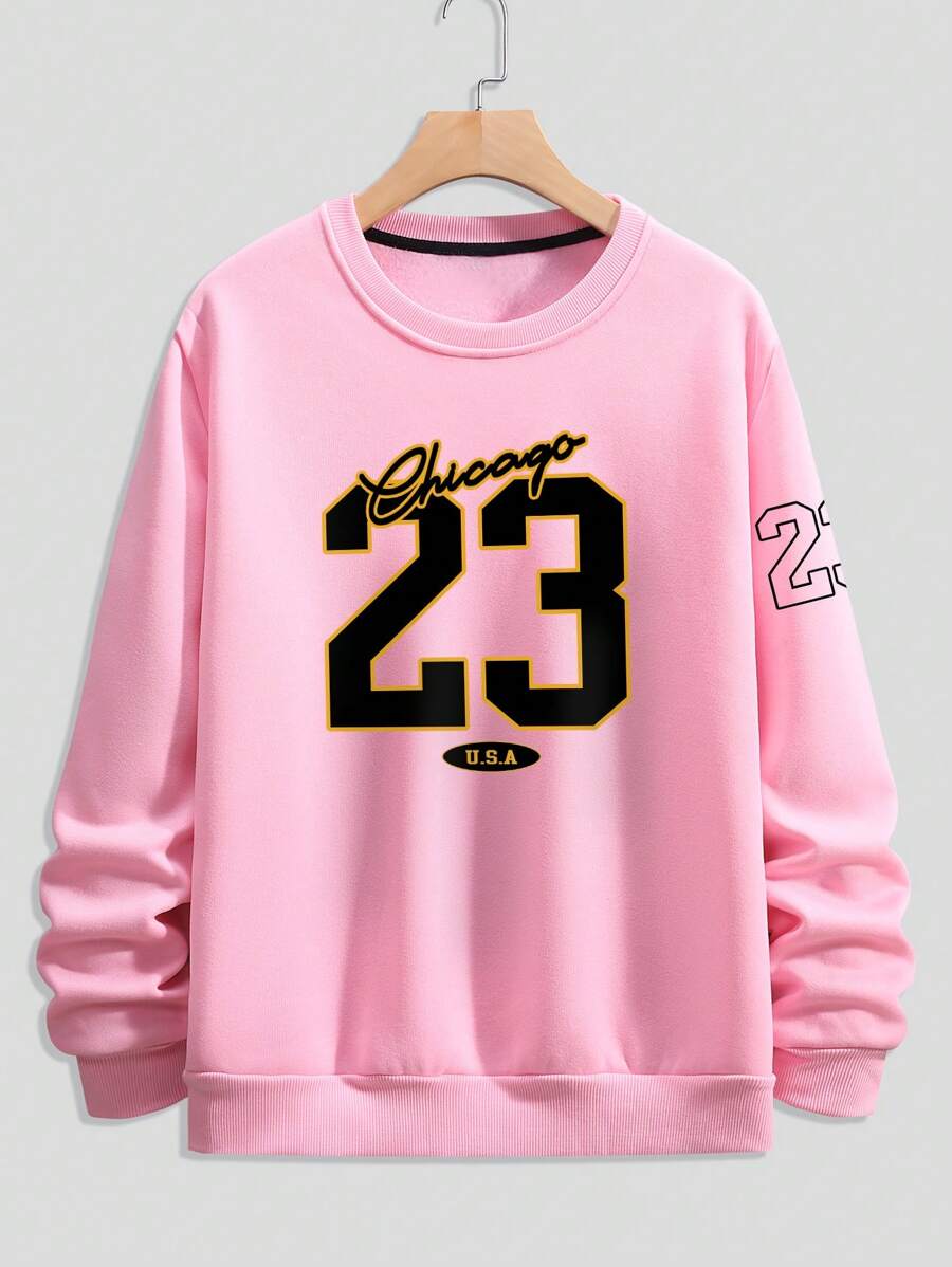 Manfinity Homme Plus Size Men's Casual Letter & Number Print Sweatshirt, Spring