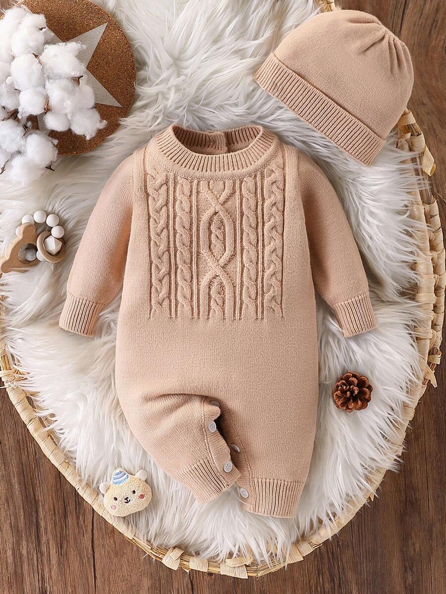 SHEIN Baby Boy Solid Color Knitted Jumpsuit Autumn Winter
